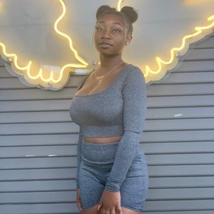 2 Two Piece Athletic Biker Shorts Set Crop Top